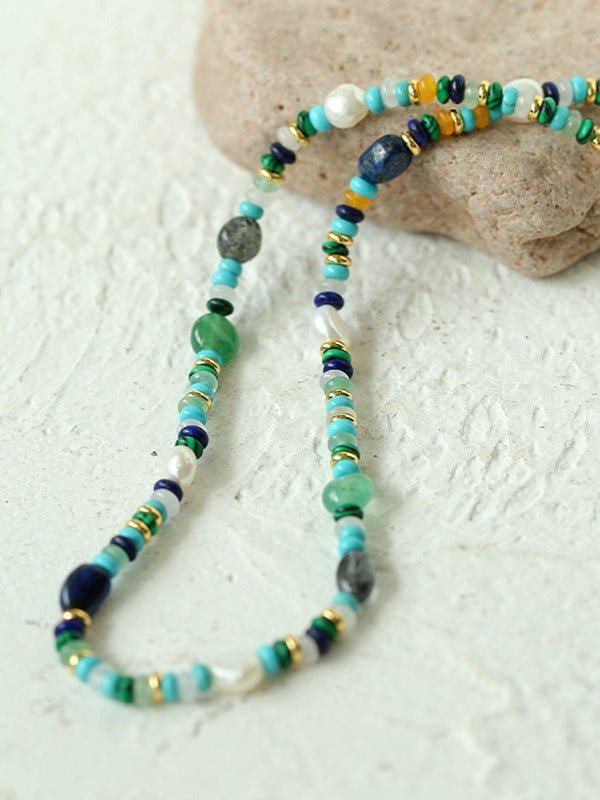 Multiple Irregular Colored Agate Jade Necklace - Blue - floysun