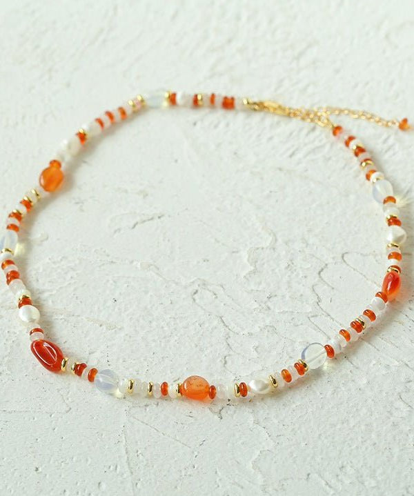 Multiple Irregular Colored Agate Jade Necklace - Red - floysun