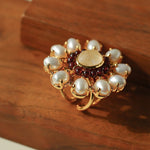 Natural Baroque Pearl Red Garnet Inlaid Open Ring - floysun