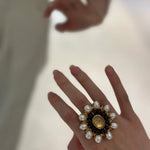 Natural Baroque Pearl Red Garnet Inlaid Open Ring - floysun