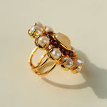 Natural Baroque Pearl Red Garnet Inlaid Open Ring - floysun