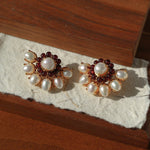 Natural Baroque Pearl Red Garnet Retro Earrings - floysun