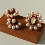 Natural Baroque Pearl Red Garnet Retro Earrings - floysun