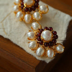 Natural Baroque Pearl Red Garnet Retro Earrings - floysun