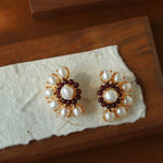 Natural Baroque Pearl Red Garnet Retro Earrings - floysun