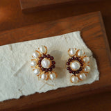 Natural Baroque Pearl Red Garnet Retro Earrings - floysun