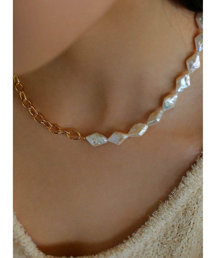 Natural Baroque Pearl Spliced Chain Necklace - floysun