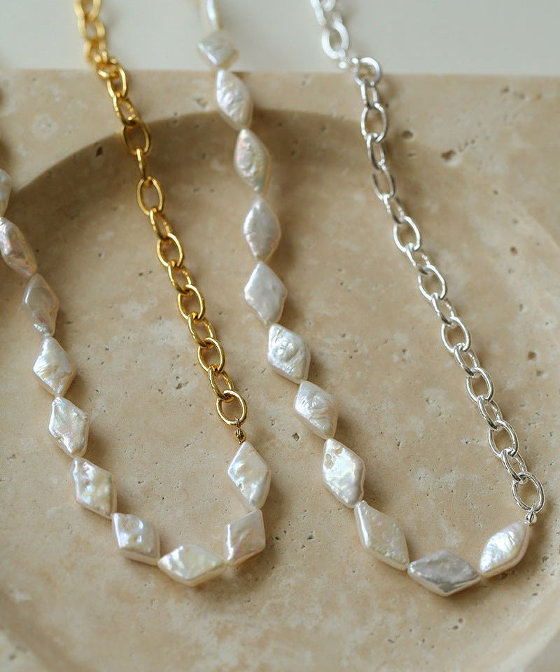 Natural Baroque Pearl Spliced Chain Necklace - floysun