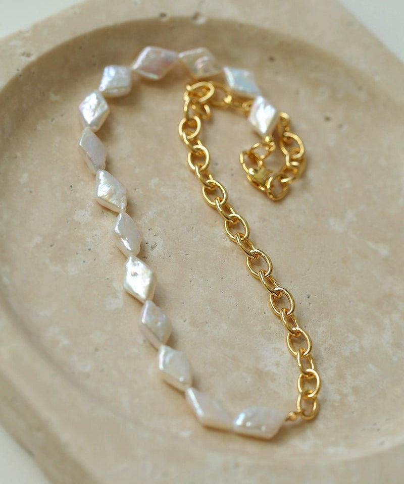 Natural Baroque Pearl Spliced Chain Necklace - floysun