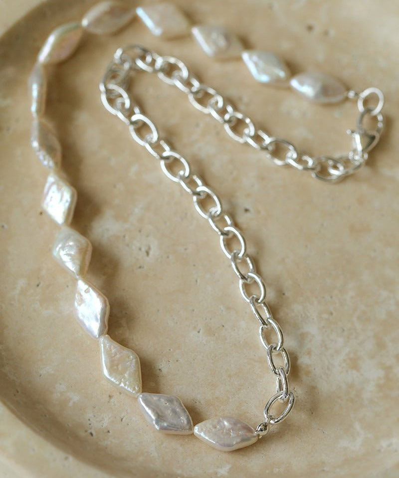 Natural Baroque Pearl Spliced Chain Necklace - floysun