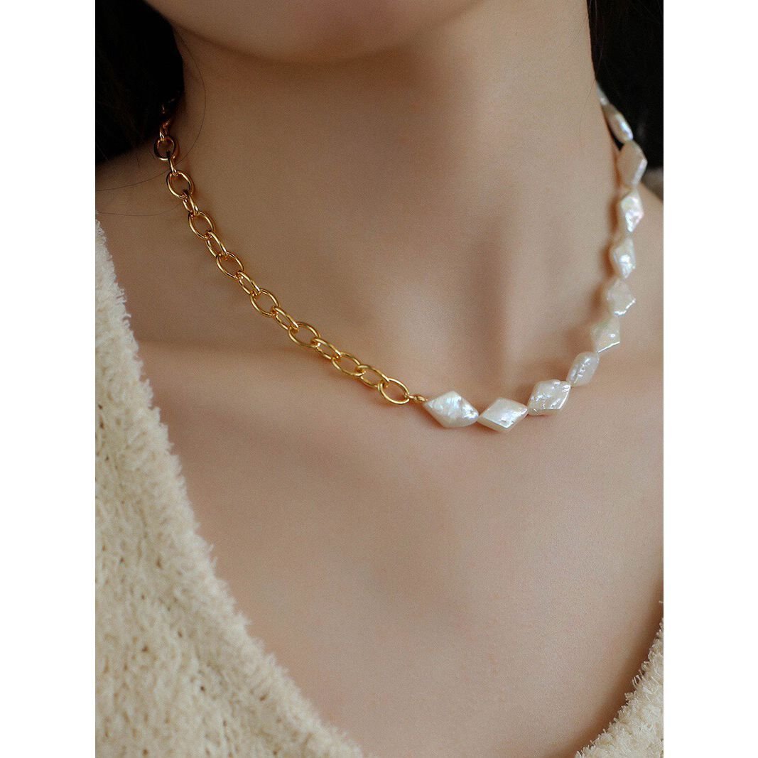 Natural Baroque Pearl Spliced Chain Necklace - floysun