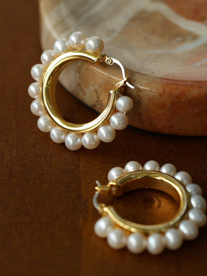 Natural Freshwater Pearl Hoop Earrings - floysun