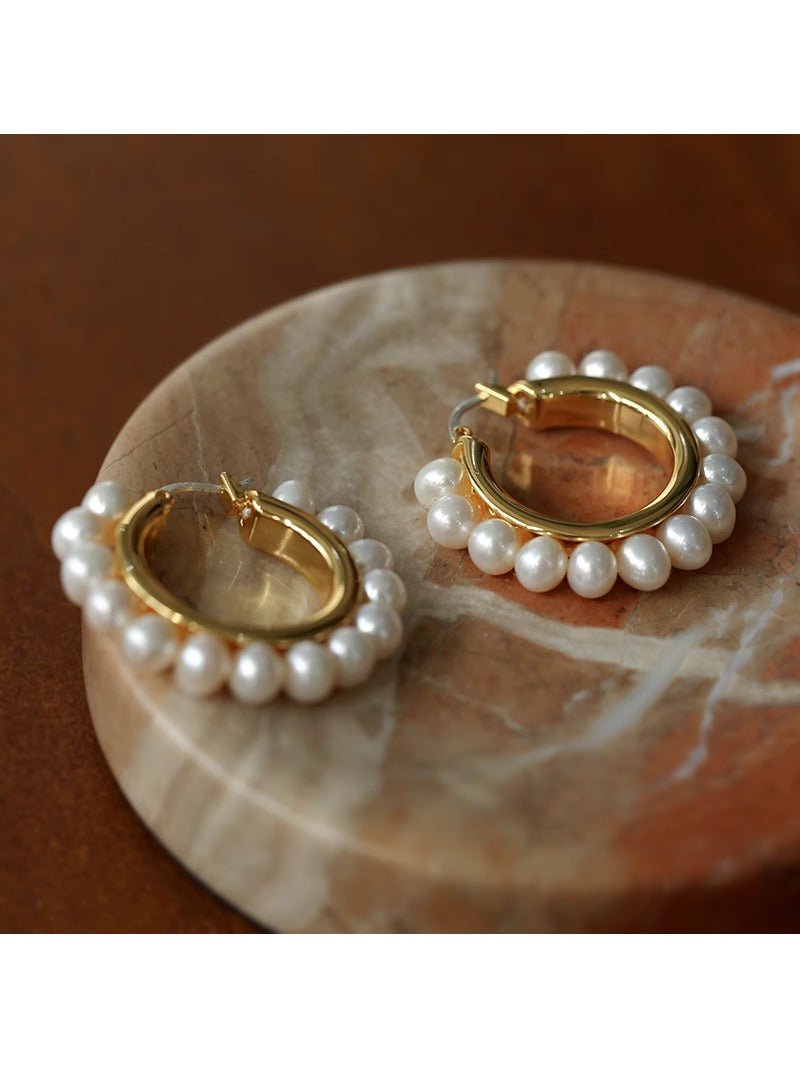 Natural Freshwater Pearl Hoop Earrings - floysun