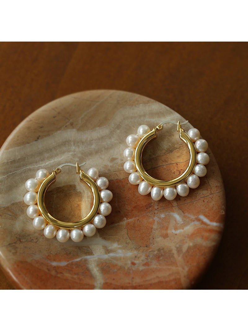 Natural Freshwater Pearl Hoop Earrings - floysun