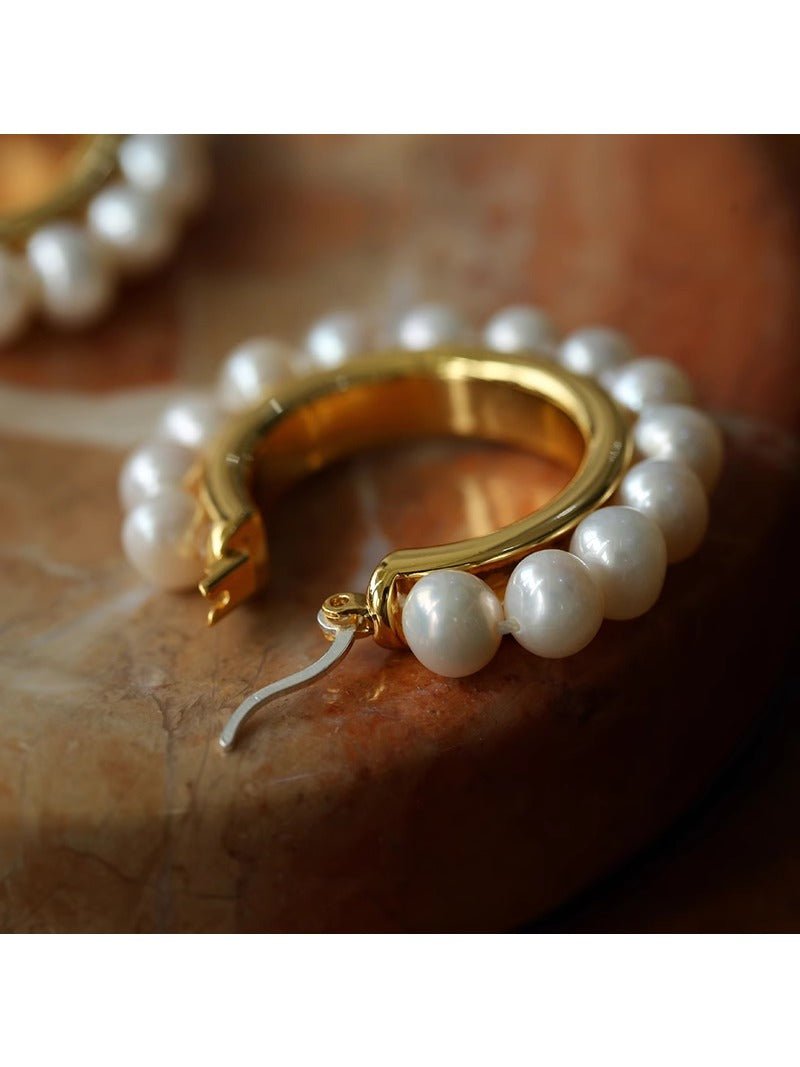 Natural Freshwater Pearl Hoop Earrings - floysun