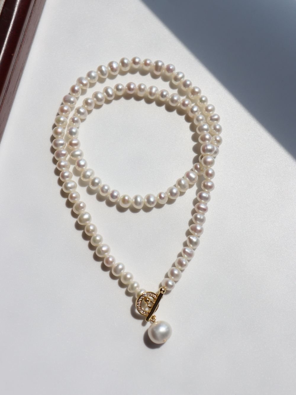 Natural Freshwater Pearl Zircon OT Buckle Necklace - floysun