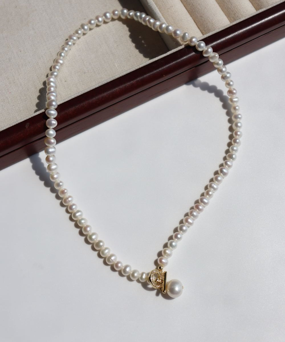 Natural Freshwater Pearl Zircon OT Buckle Necklace - floysun