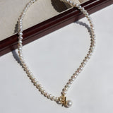 Natural Freshwater Pearl Zircon OT Buckle Necklace - floysun