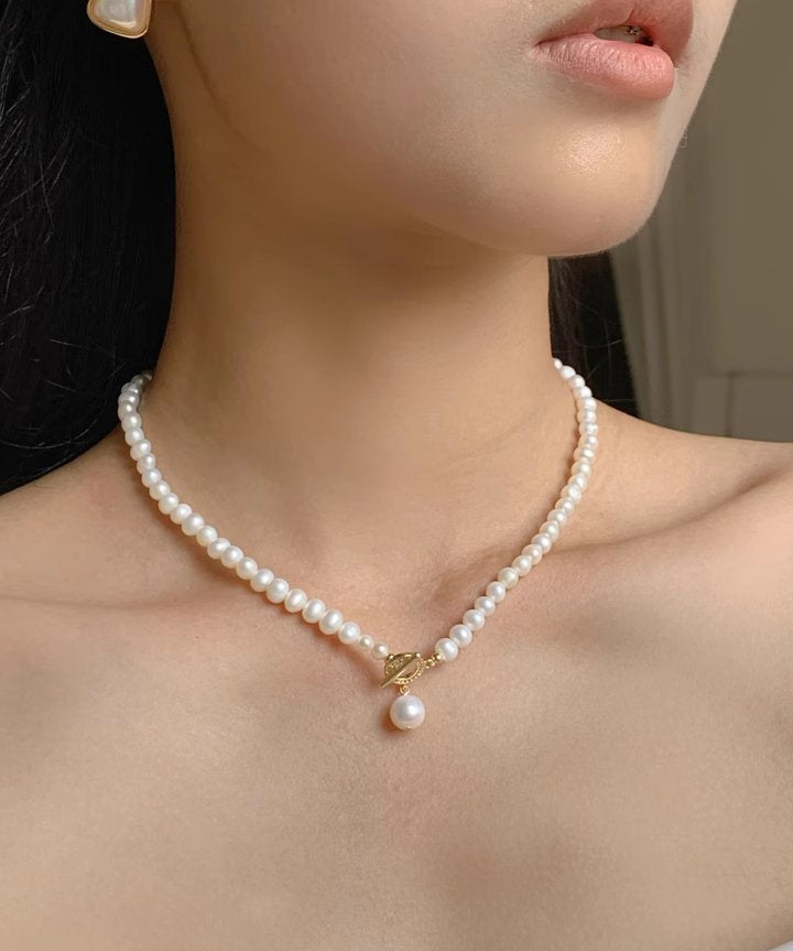 Natural Freshwater Pearl Zircon OT Buckle Necklace - floysun