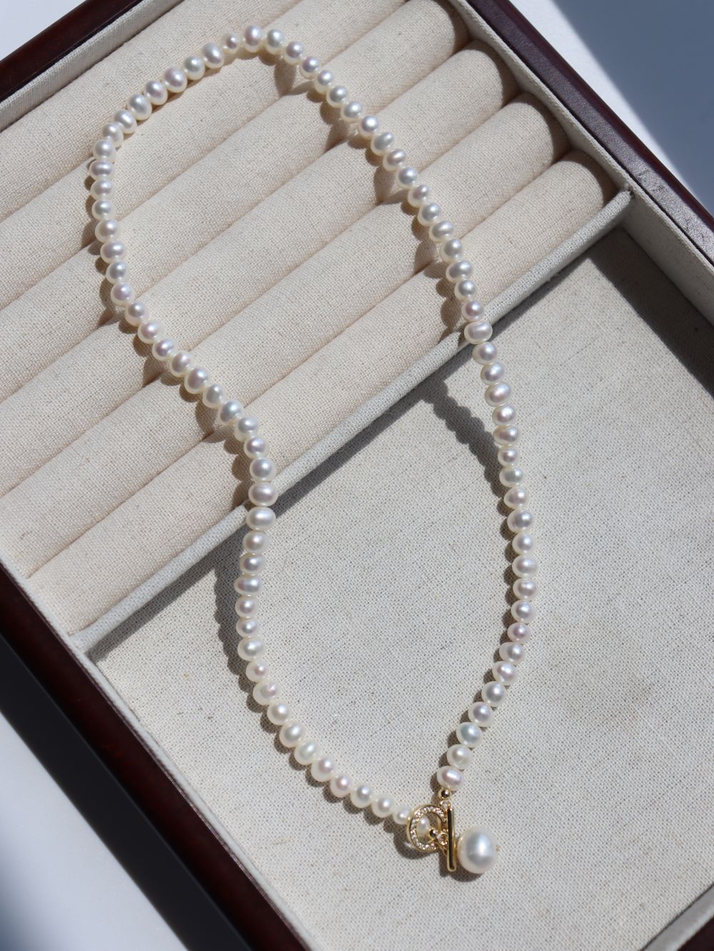 Natural Freshwater Pearl Zircon OT Buckle Necklace - floysun