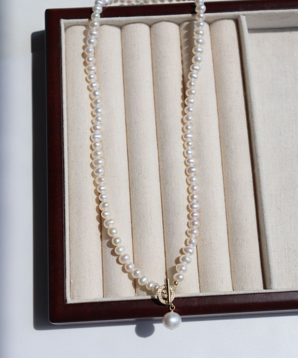 Natural Freshwater Pearl Zircon OT Buckle Necklace - floysun