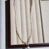 Natural Freshwater Pearl Zircon OT Buckle Necklace - floysun