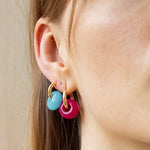 Natural Jade Stone Aqua and Rose Donut Hoops Earrings - floysun