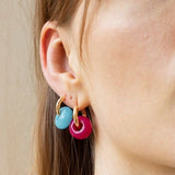 Natural Jade Stone Aqua and Rose Donut Hoops Earrings - floysun