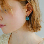 Natural Jade Stone Aqua and Rose Donut Hoops Earrings - floysun