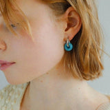 Natural Jade Stone Aqua and Rose Donut Hoops Earrings - floysun