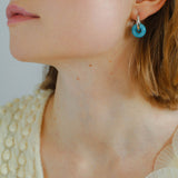 Natural Jade Stone Aqua and Rose Donut Hoops Earrings - floysun