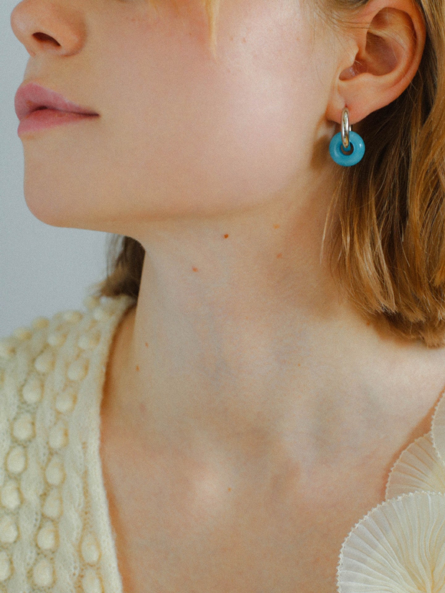 Natural Jade Stone Aqua and Rose Donut Hoops Earrings - floysun