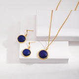 Natural Lapis Lazuli Stone Round Earrings - floysun