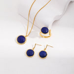 Natural Lapis Lazuli Stone Round Earrings - floysun