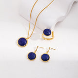 Natural Lapis Lazuli Stone Round Earrings - floysun