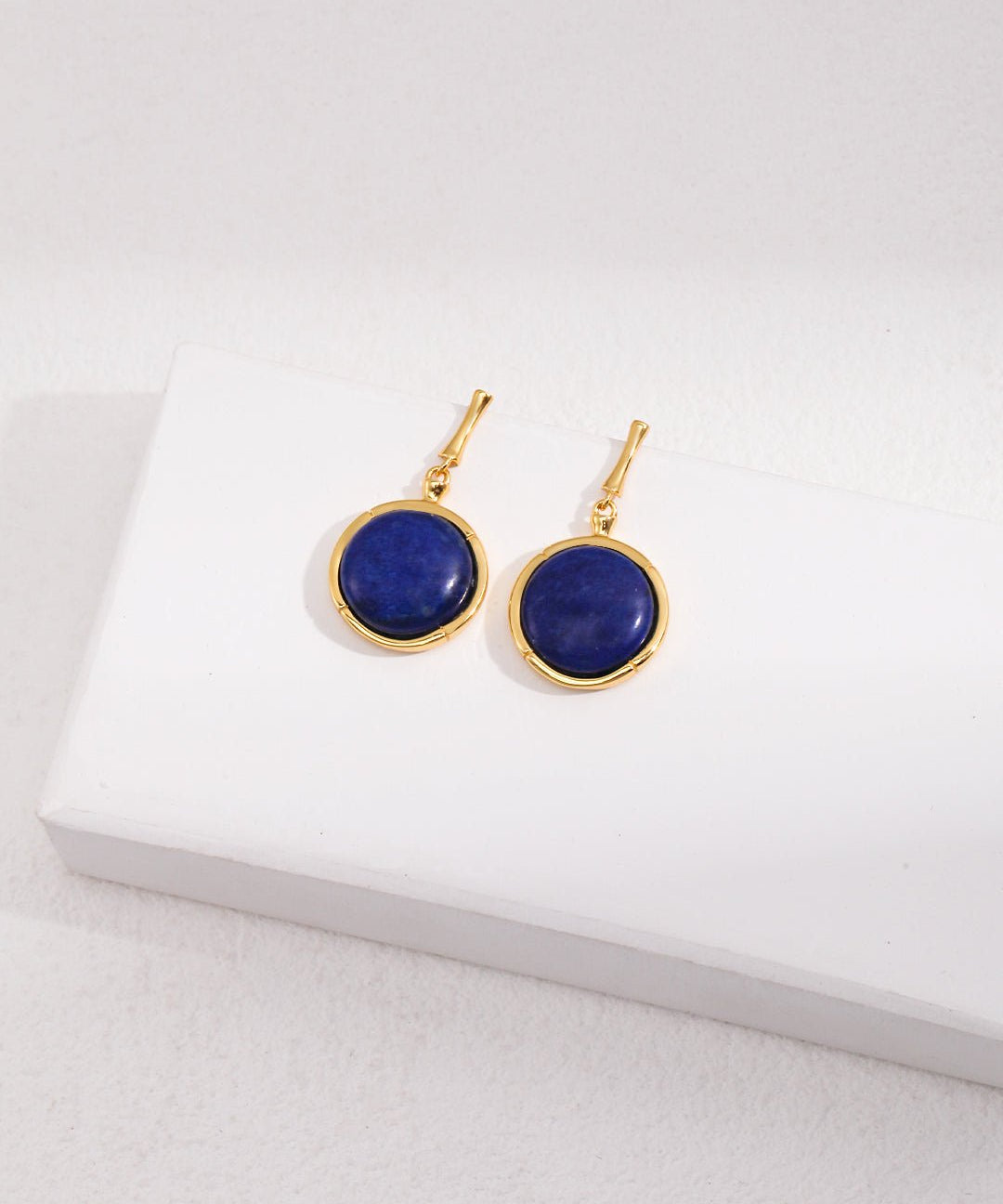 Natural Lapis Lazuli Stone Round Earrings - floysun