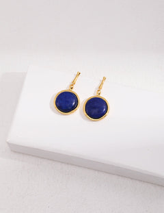 Natural Lapis Lazuli Stone Round Earrings - floysun