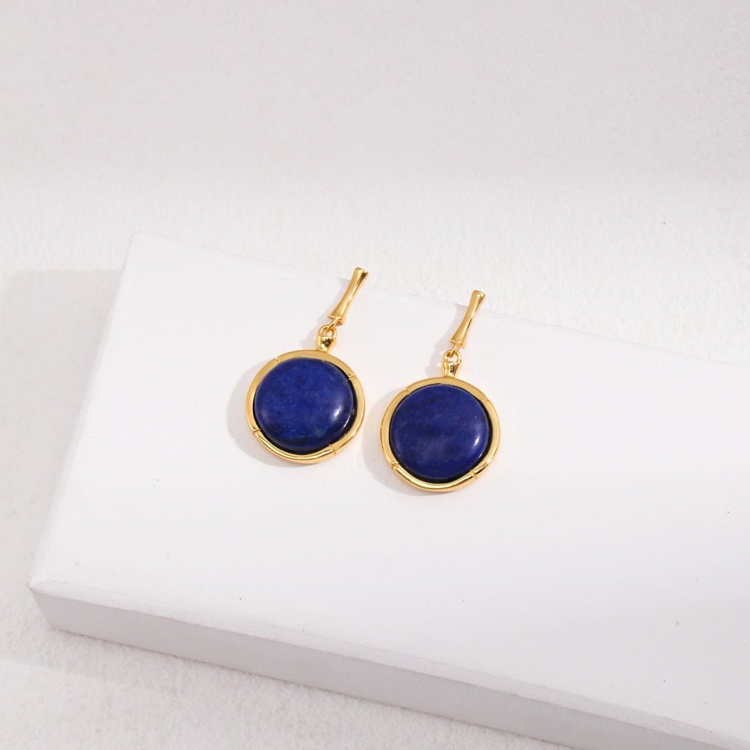 Natural Lapis Lazuli Stone Round Earrings - floysun