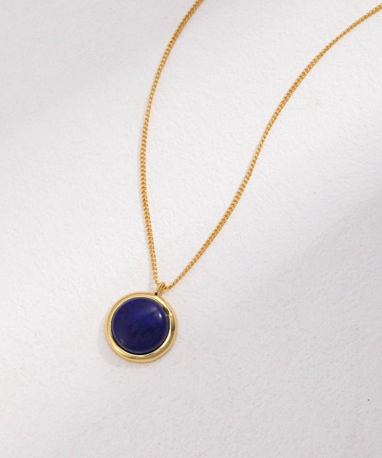 Natural Lapis Lazuli Stone Round Necklace - floysun