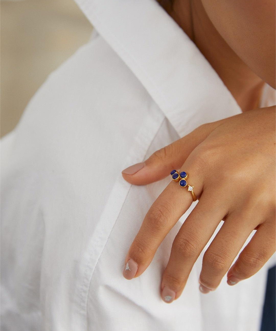 Natural Lapis Lazuli Zircon Open Ring - floysun