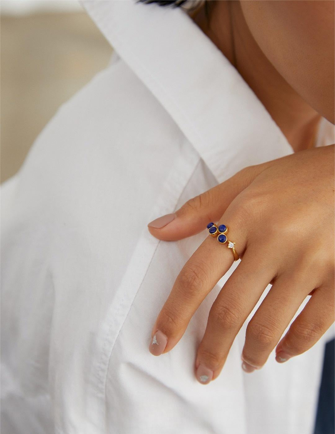 Natural Lapis Lazuli Zircon Open Ring - floysun