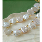 Natural Large Petal Baroque Pearl Necklace with Gold Bean - floysun