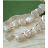 Natural Large Petal Baroque Pearl Necklace with Gold Bean - floysun