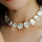 Natural Large Petal Baroque Pearl Necklace with Gold Bean - floysun