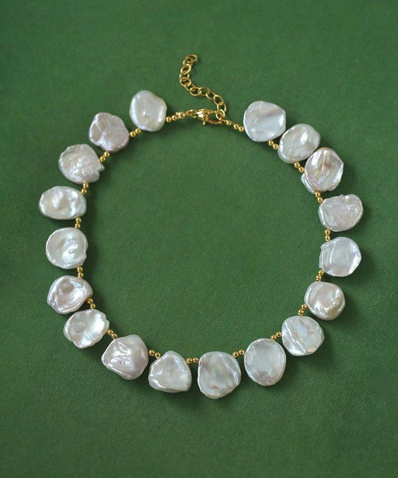 Natural Large Petal Baroque Pearl Necklace with Gold Bean - floysun