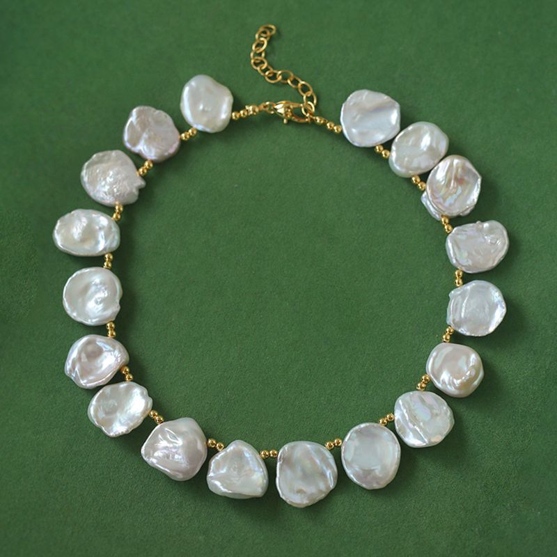 Natural Large Petal Baroque Pearl Necklace with Gold Bean - floysun