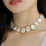 Natural Large Petal Baroque Pearl Necklace with Gold Bean - floysun