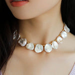 Natural Large Petal Baroque Pearl Necklace with Gold Bean - floysun