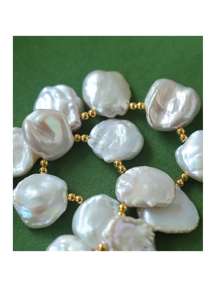 Natural Large Petal Baroque Pearl Necklace with Gold Bean - floysun