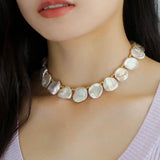 Natural Large Petal Baroque Pearl Necklace with Gold Bean - floysun